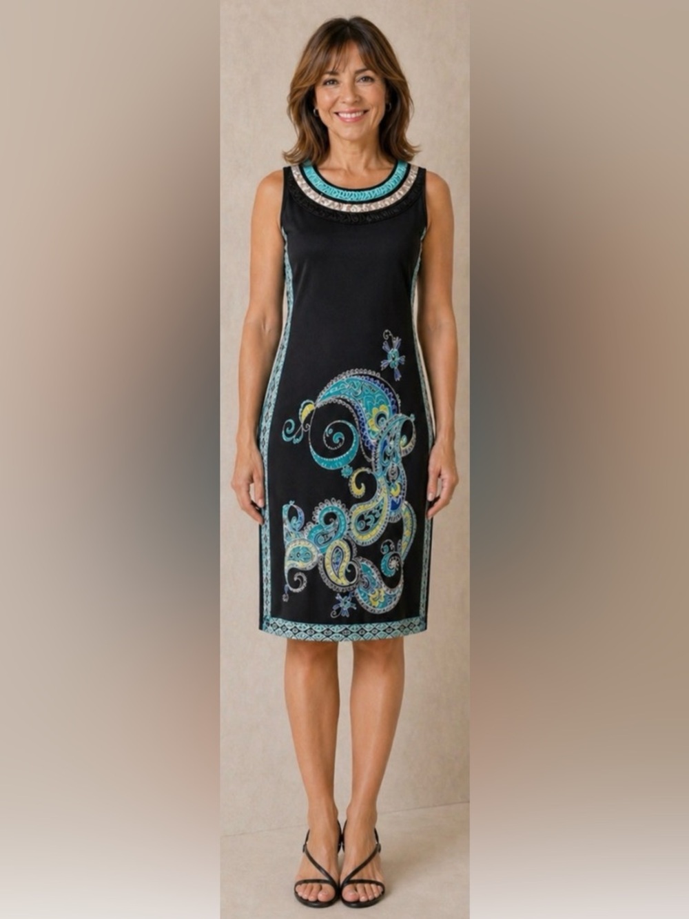 Black Sleeveless Sheath Dress by Sandra Darren